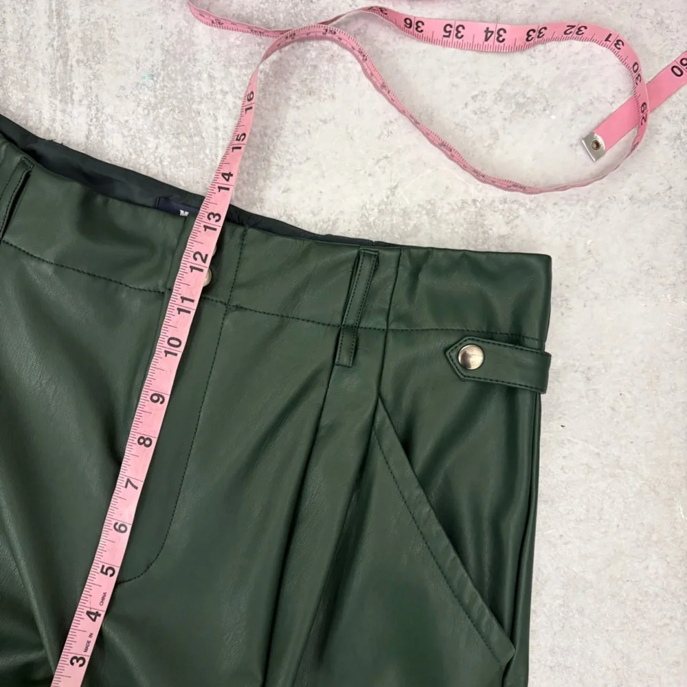 Anthropologie || Maeve Faux Leather Taper Pleated Pants Green 14 - Picture 10 of 11